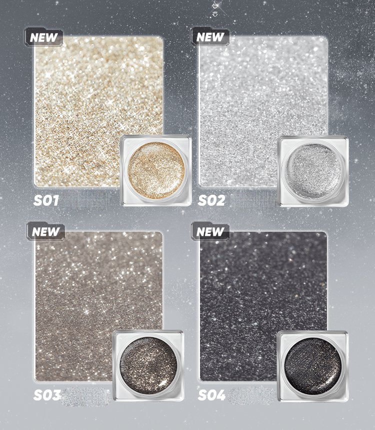 4 Metallic Eyeshadow Gels: Gold/Silver/Black Gold/Onyx - Long-wearing Glitter Formula