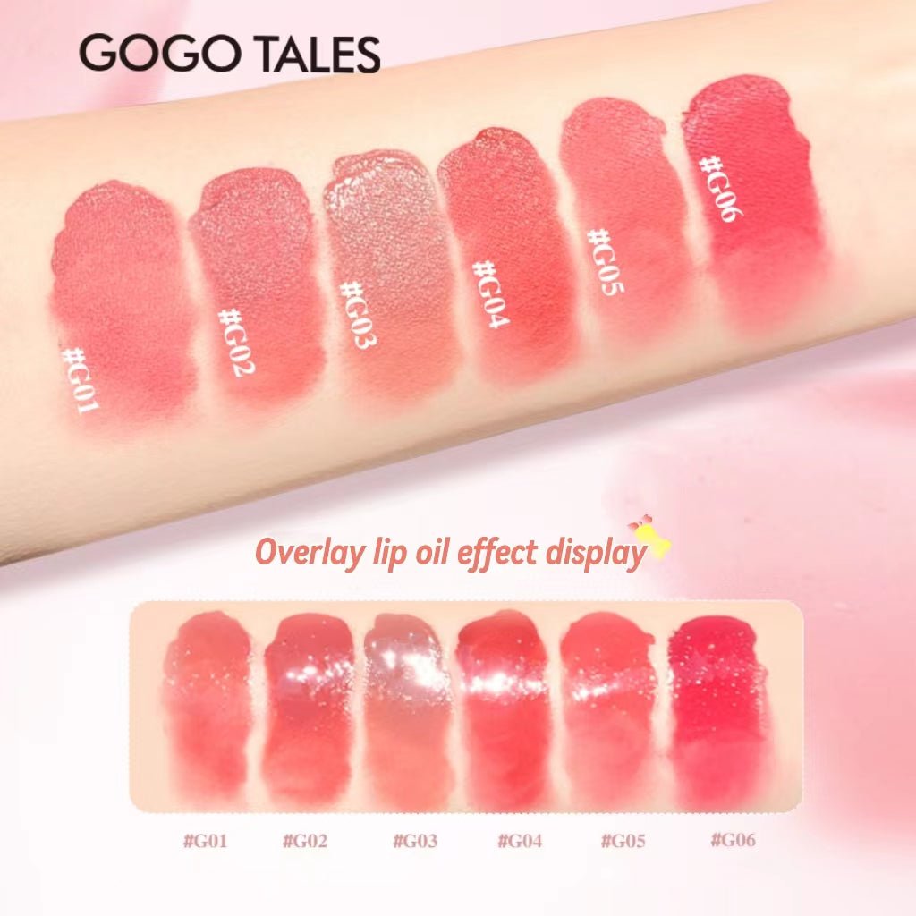 Arm Swatches Comparison - G01 Cream Puff to G06 Cherry Dew Lip Gloss with Glossy Finish