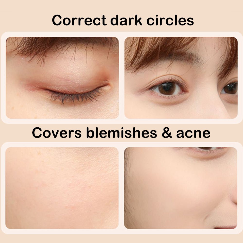 Before and after comparison using GOGOTALES Double-ended Concealer Pencil, showing correction of dark circles and coverage of blemishes.
