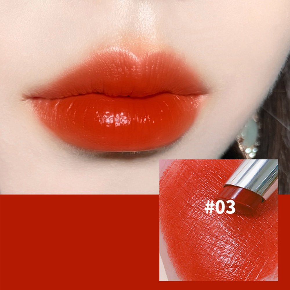 Coral-Red Matte Lipstick Shade 03 Sunset Blaze Texture Close-Up