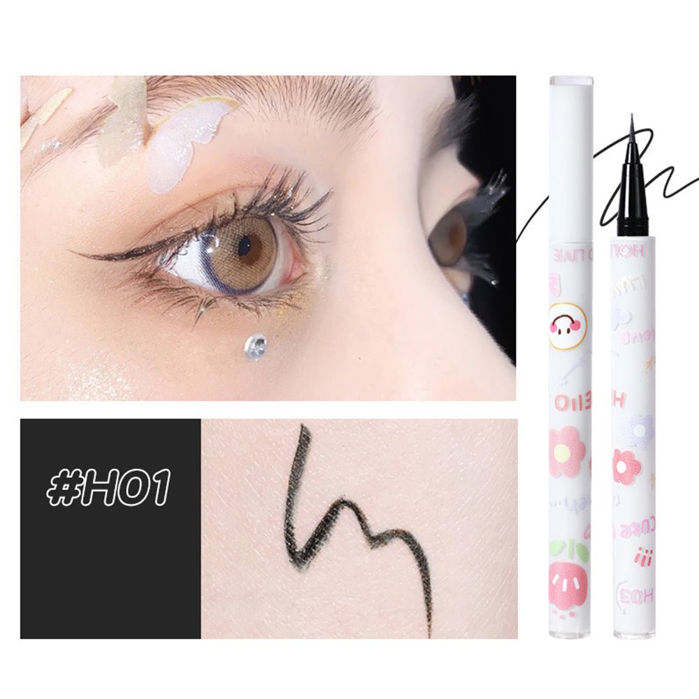 Eye makeup using HOLD LIVE H01 Black Ultra-fine Liquid Eyeliner for bold definition.