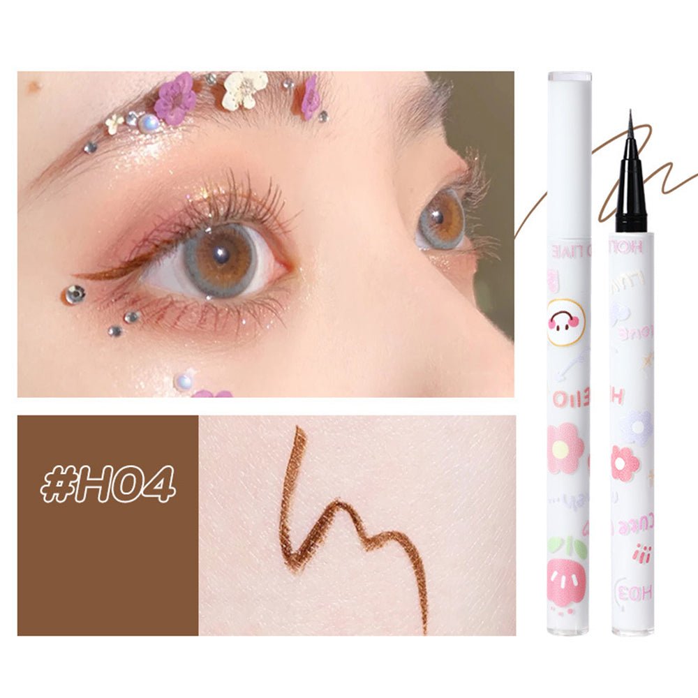 Eye makeup using HOLD LIVE H04 Light Brown Ultra-fine Liquid Eyeliner for eye-enlarging effect.