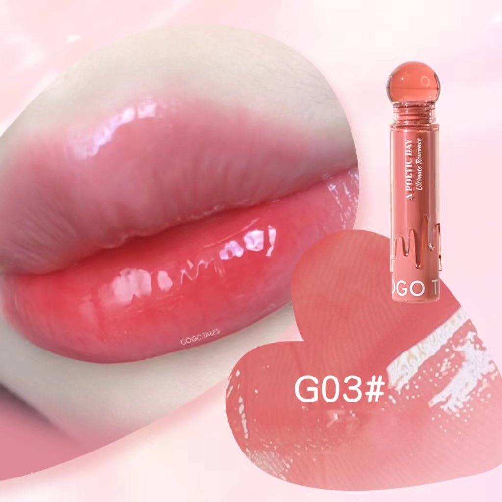 GOGOTALES G03 Sweet Peach Lip Gloss - Korean-Style Pink Jelly Lips with Silver Sparkle