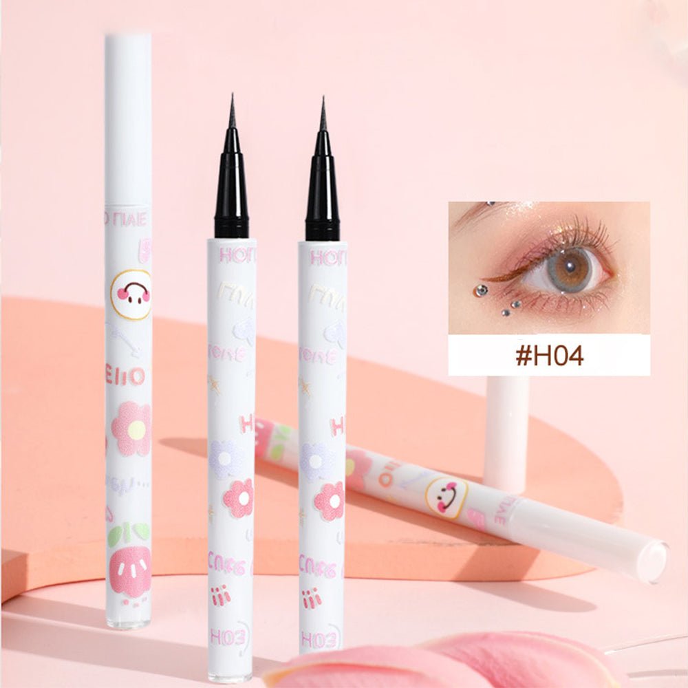 HOLD LIVE Ultra-fine Liquid Eyeliner shades H01, H02, H03, H04 with eye makeup detail.