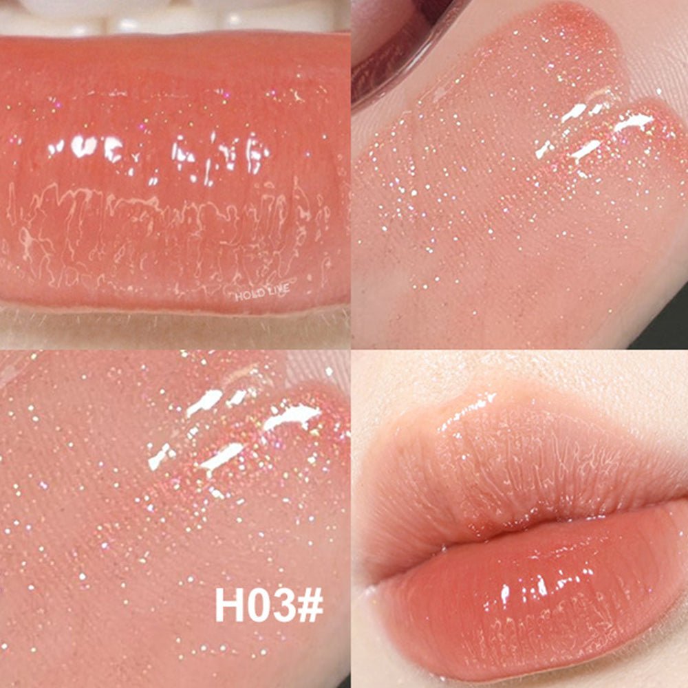 HOLD LIVE lip gloss swatch H03 light rose on skin and lips