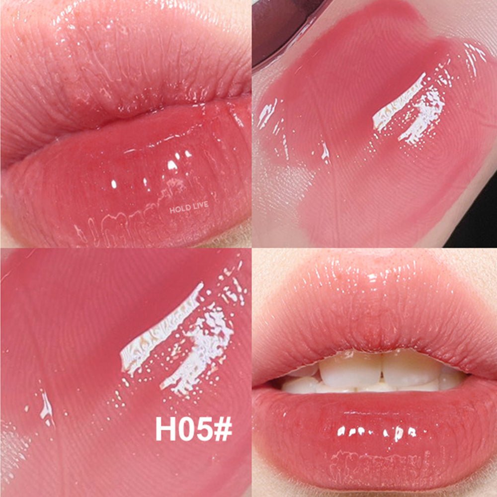 HOLD LIVE lip gloss swatch H05 raspberry pink on skin and lips