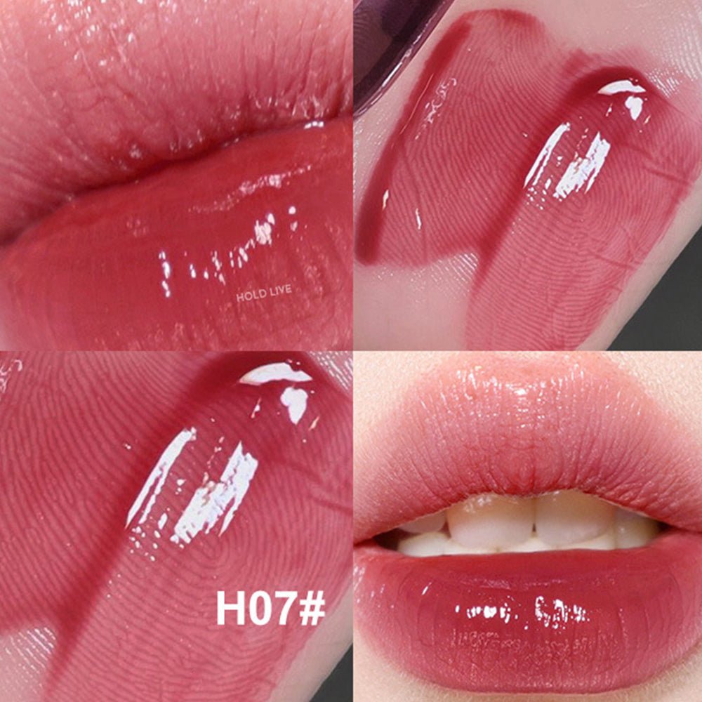 HOLD LIVE lip gloss swatch H07 berry on skin and lips