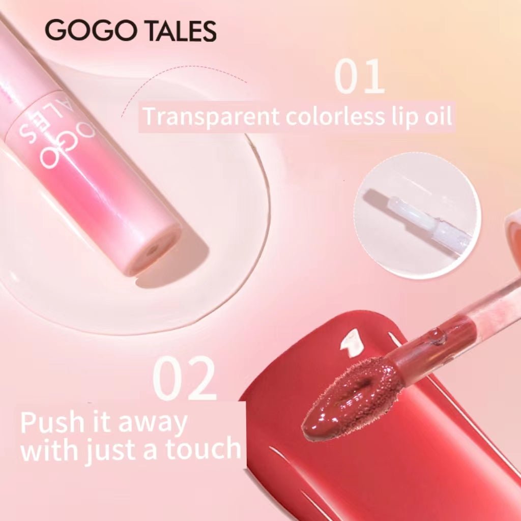 Lip Gloss Collection on Vanity - Cream Puff to Cherry Dew Shimmer Shades with Non-Stick Formula