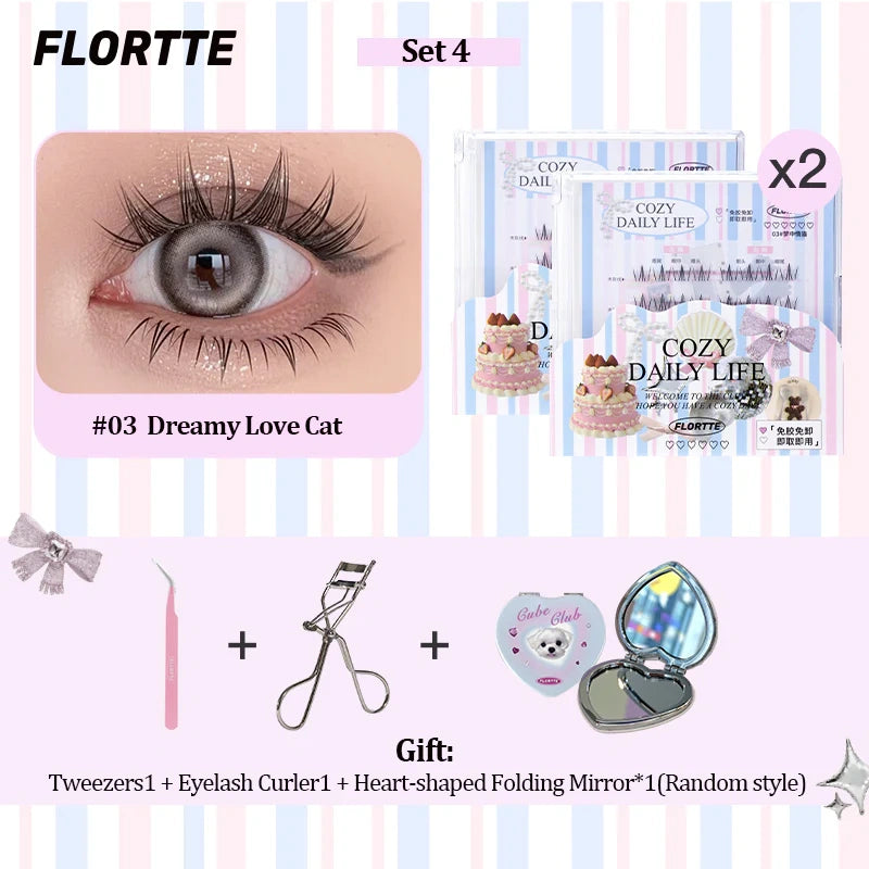 Set 4 Tweezers 1+ Eyelash Curler1 + Heart-shaped Folding Mirror*1 (Random style)