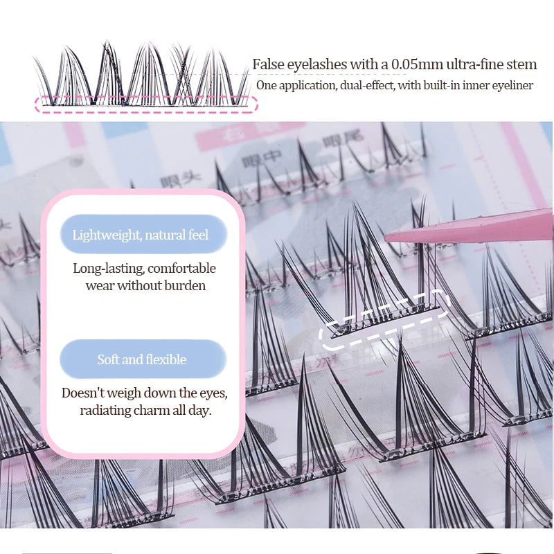 False eyelashes with a 0.05mm ultra-fine stem