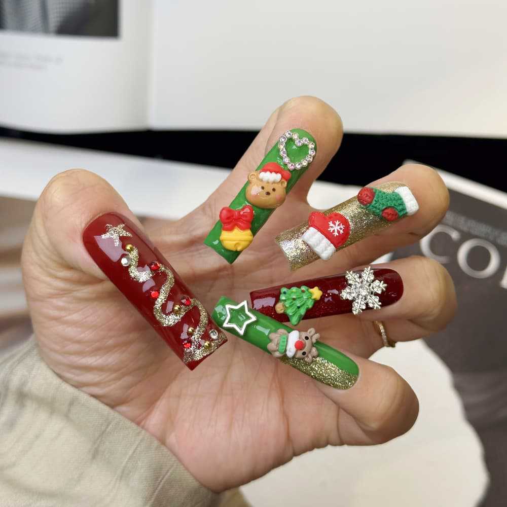 Christmas pure Detachable Handmade Wearable Nail Art - GOGOTALES - GOGOTALESPresson nails