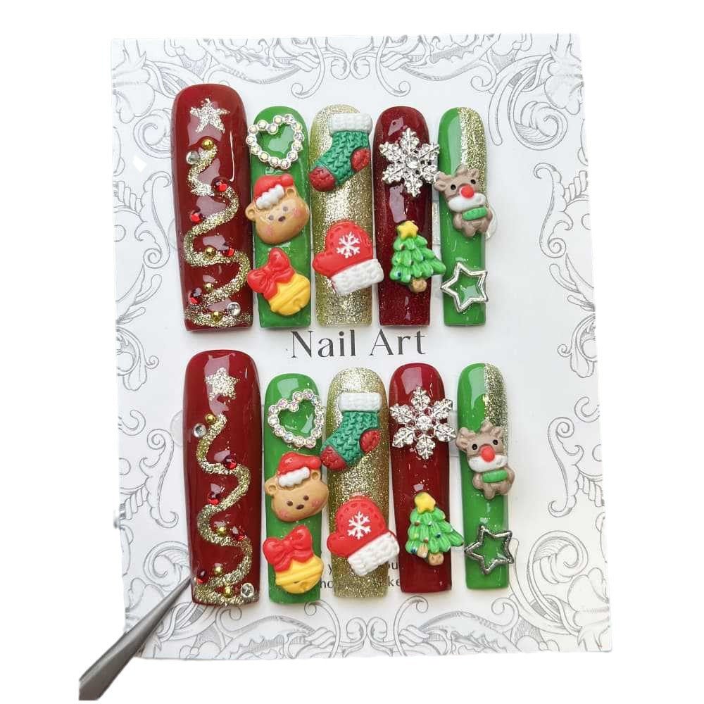 Christmas pure Detachable Handmade Wearable Nail Art - GOGOTALES - GOGOTALESPresson nails