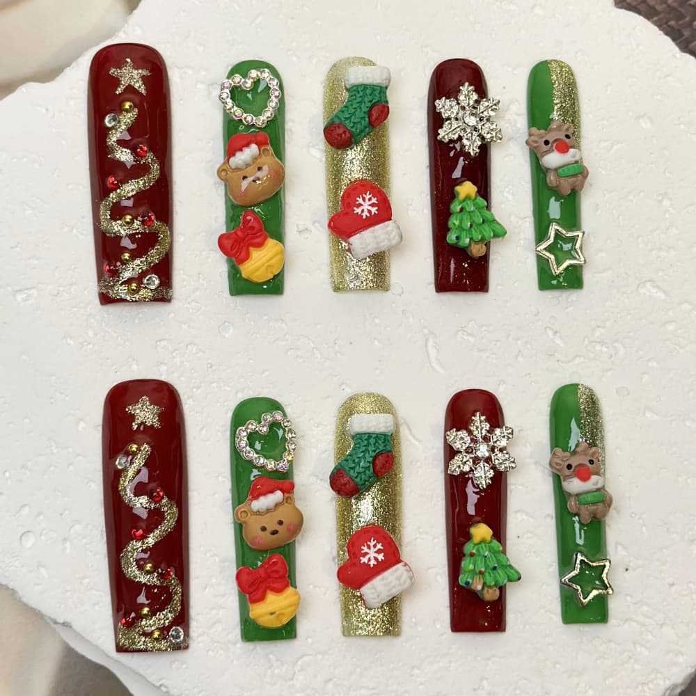 Christmas pure Detachable Handmade Wearable Nail Art - GOGOTALES - GOGOTALESPresson nails