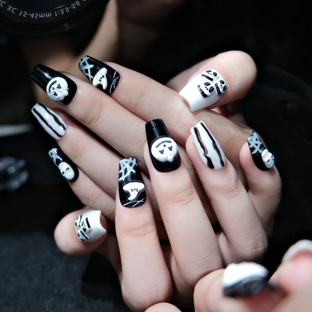 GOGOTALES Halloween Skeleton Short Ladder Press on Nails - GOGOTALESPresson nails