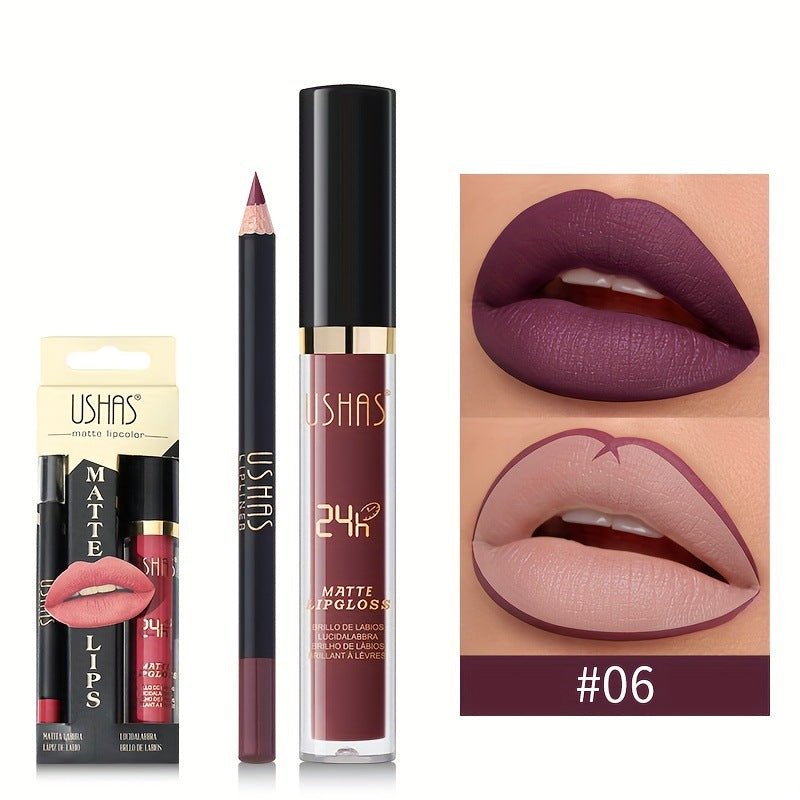 USHAS Matte Lip Glaze + Lip Liner Set - GOGOTALESLipstick