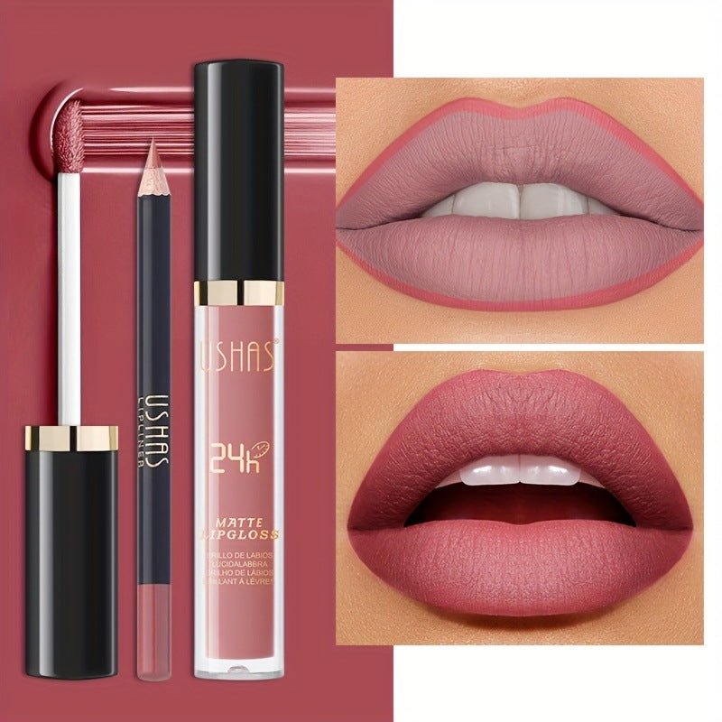 USHAS Matte Lip Glaze + Lip Liner Set - GOGOTALESLipstick