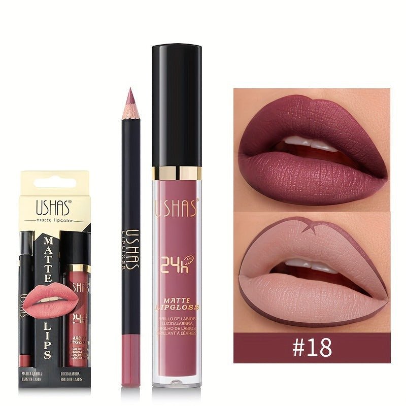 USHAS Matte Lip Glaze + Lip Liner Set - GOGOTALESLipstick