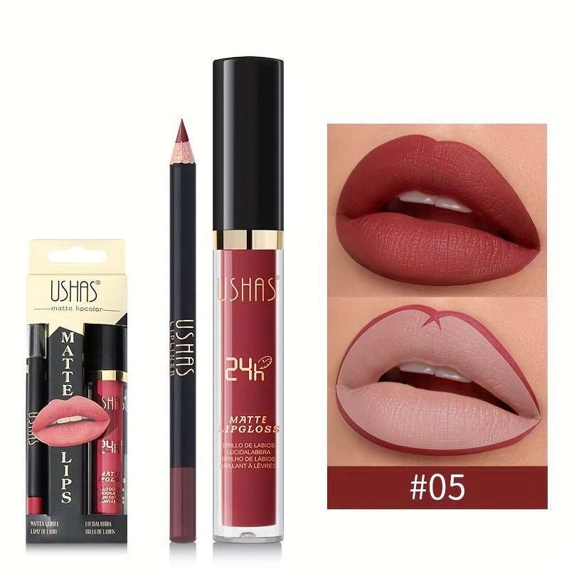 USHAS Matte Lip Glaze + Lip Liner Set - GOGOTALESLipstick