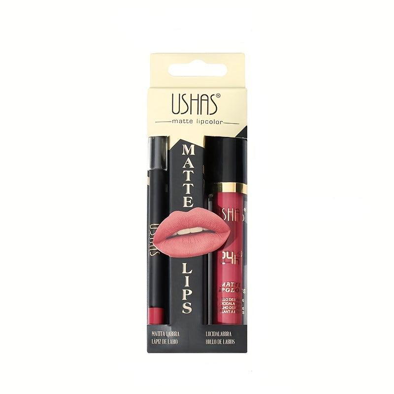 USHAS Matte Lip Glaze + Lip Liner Set - GOGOTALESLipstick