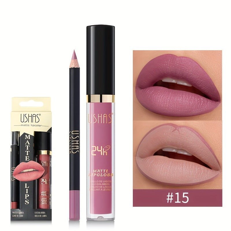 USHAS Matte Lip Glaze + Lip Liner Set - GOGOTALESLipstick