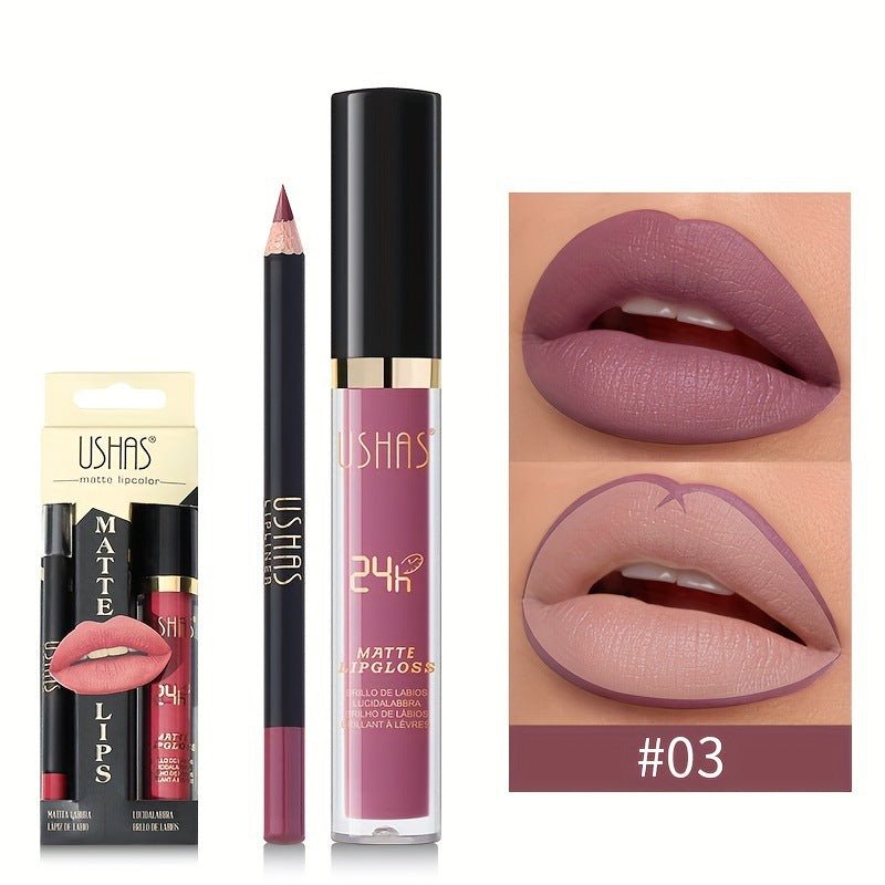 USHAS Matte Lip Glaze + Lip Liner Set - GOGOTALESLipstick