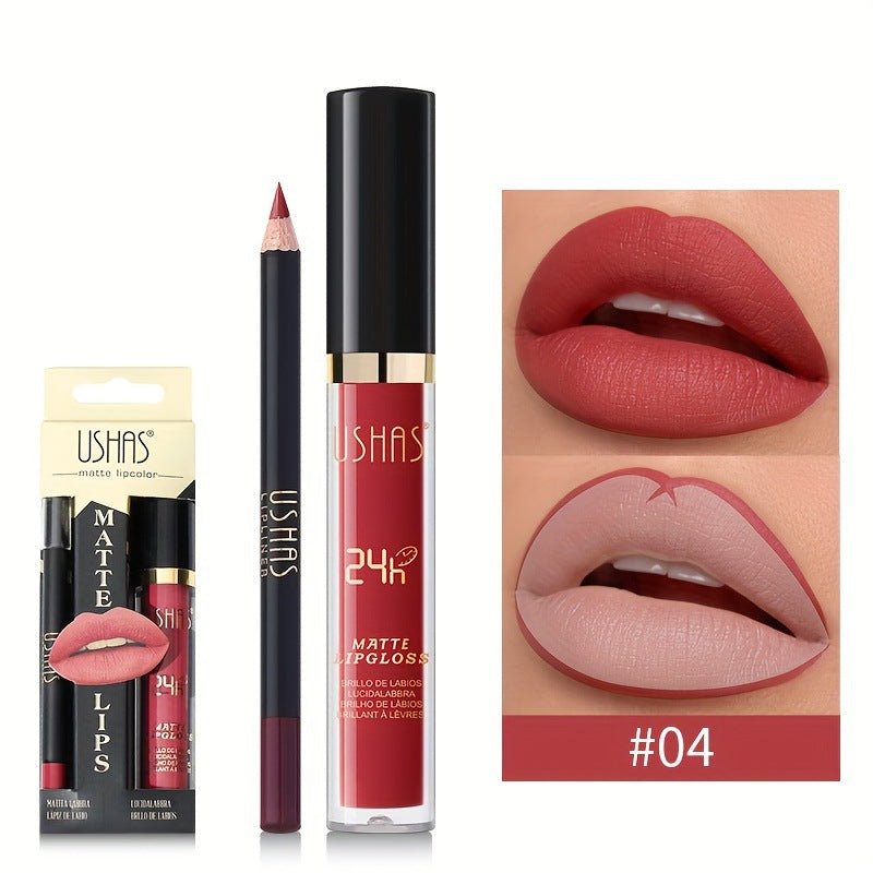 USHAS Matte Lip Glaze + Lip Liner Set - GOGOTALESLipstick