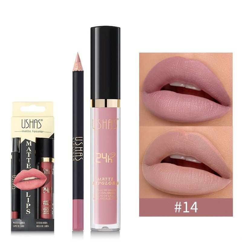 USHAS Matte Lip Glaze + Lip Liner Set - GOGOTALESLipstick